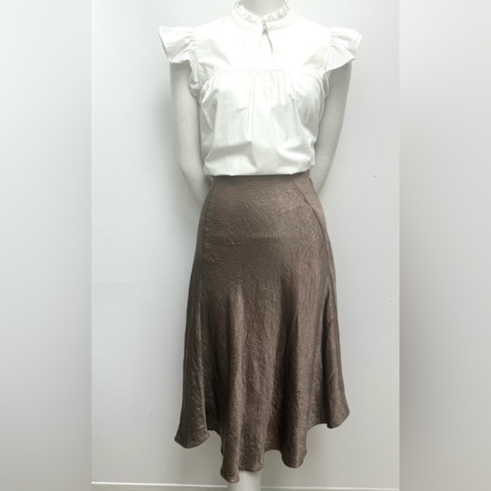 Vince Asymmetrical Satin Slip Skirt Med A-line Crinkled Midi Size S